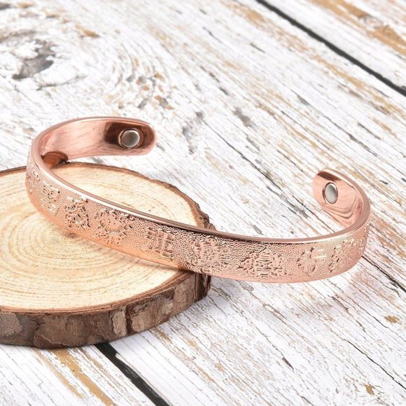 Chinese Symbol Pattern Adjustable Cuff Bracelet in Rosetone (6.50 In) - Picture 2 of 7
